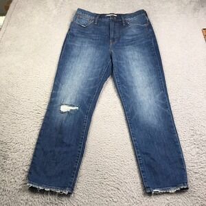 Madewell Perfect Vintage Crop Jeans Womens 30 (32x26) Knee Hole Fray Hem Stretch